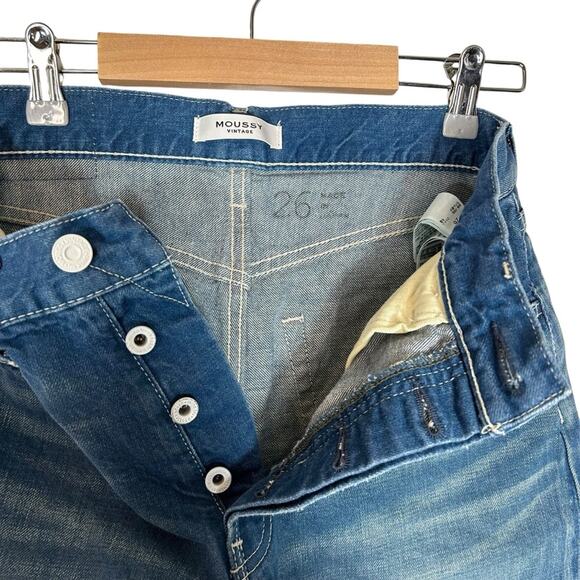 MOUSSY Walmore Wide Straight Leg High Rise Raw Hem Jeans - Picture 11 of 12